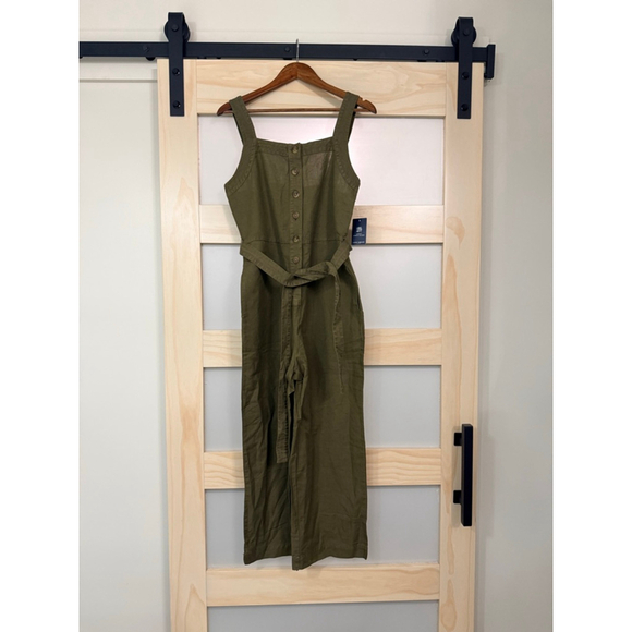 Lucky Brand Linen Blend Belted Jumpsuit Olive Green Women’s Size M NWT $129 - Picture 2 of 9